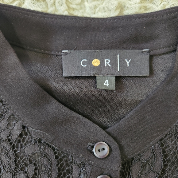 Corly Floral Lace Button Down Blouse Black 4 - Picture 7 of 8